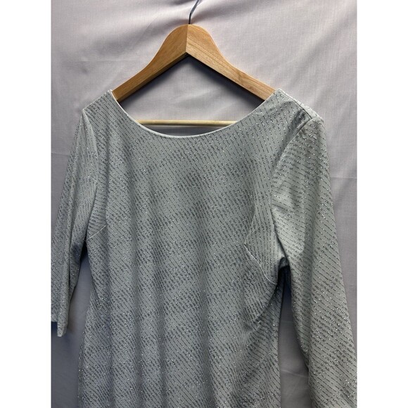Calvin Klein Silver Sparkle Sheath Dress 3/4 Sleeve Formal Boat Neck Women’s 12 - Picture 3 of 12